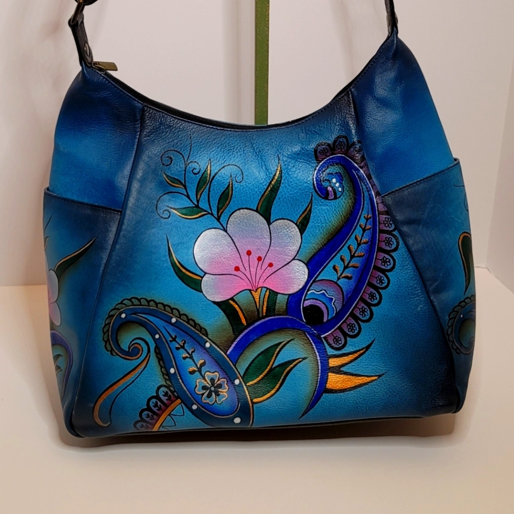 Gorgeous NEW Anuschka Floral Hand Painted Leather Bag LARGE NWOT